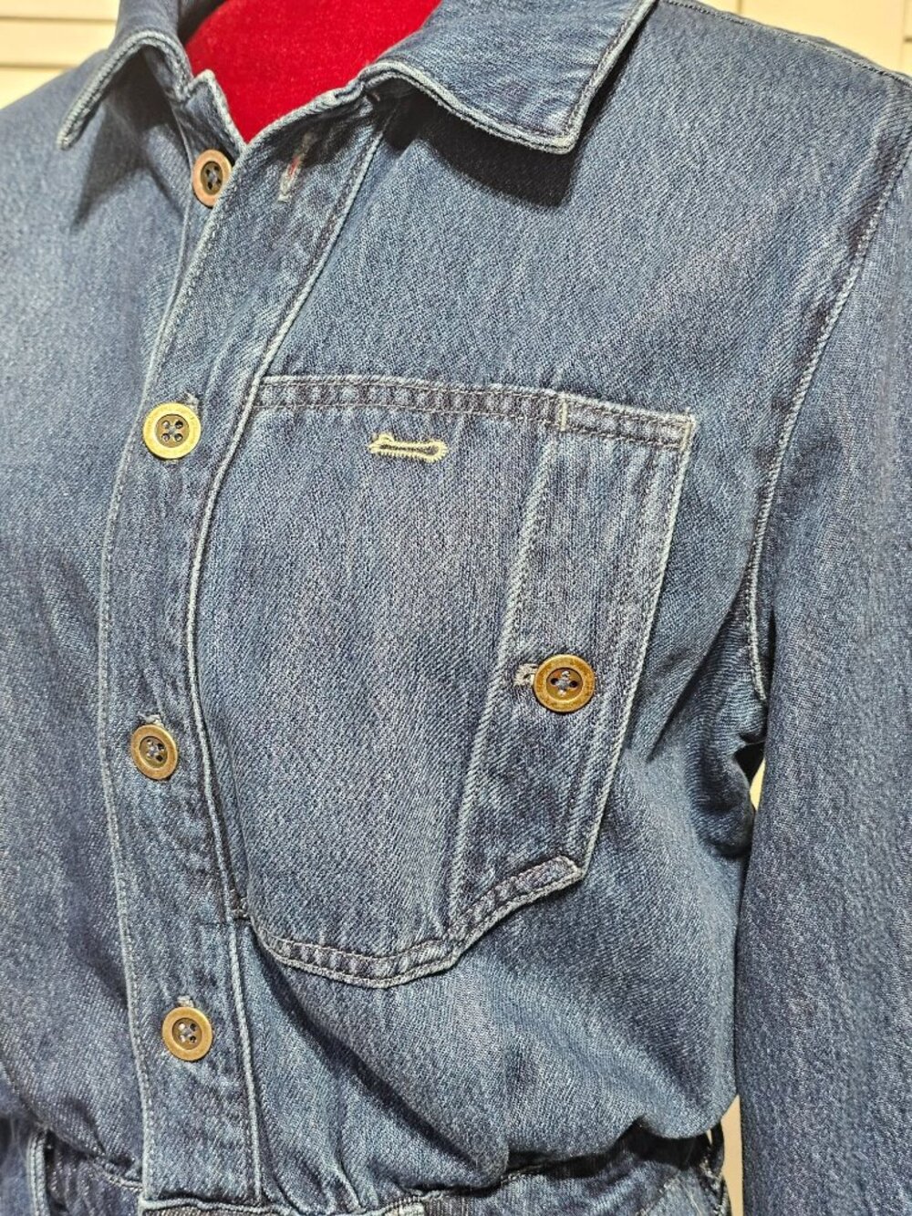 NWT Pilcro Women's Relaxed Denim Button-Front Utility OverallsJumpsuit Sz M 3643 - Picture 6 of 13